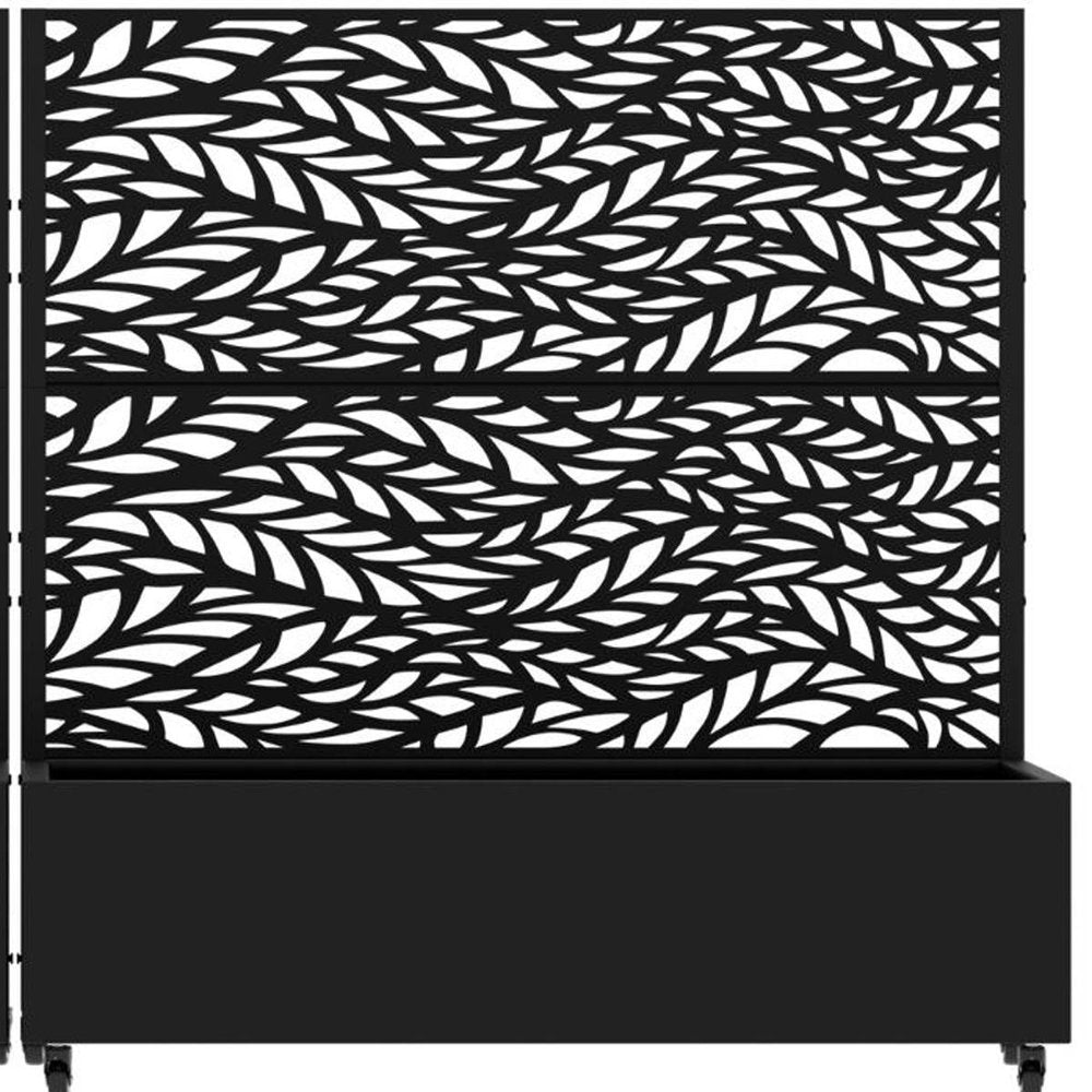 Set Of Two Black Botanical Leaves Steel Four Panel Outdoor Privacy Screen — view 3