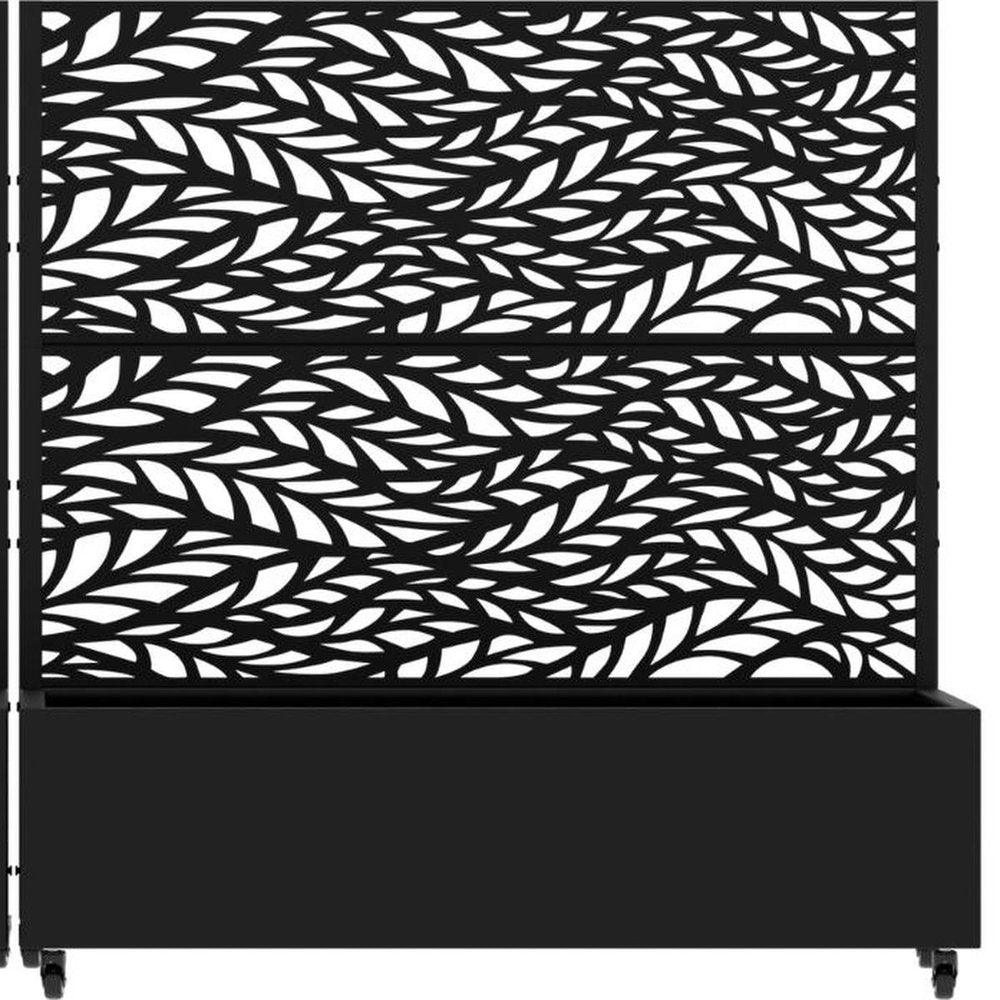 Set Of Two Black Botanical Leaves Steel Four Panel Outdoor Privacy Screen HomeRoots