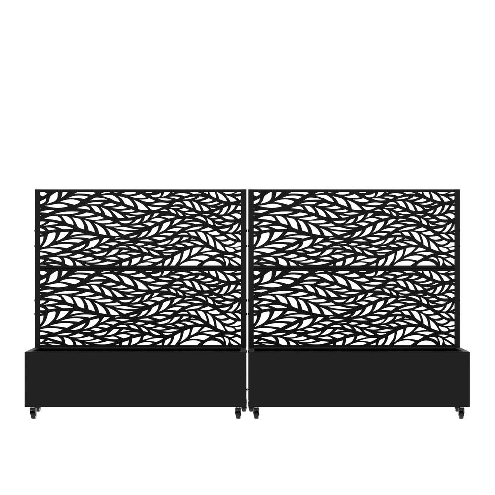 Set Of Two Black Botanical Leaves Steel Four Panel Outdoor Privacy Screen HomeRoots