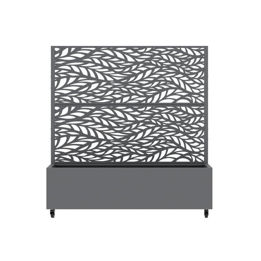 47" Gray Botanical Leaves Steel Two Panel Outdoor Privacy Screen