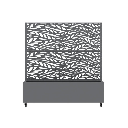 47" Gray Botanical Leaves Steel Two Panel Outdoor Privacy Screen