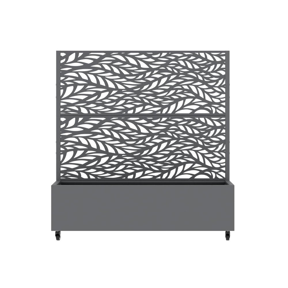 47" Gray Botanical Leaves Steel Two Panel Outdoor Privacy Screen — view 1