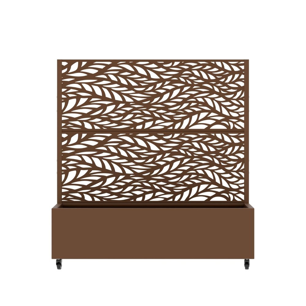 47" Brown Botanical Leaves Steel Two Panel Outdoor Privacy Screen — view 1