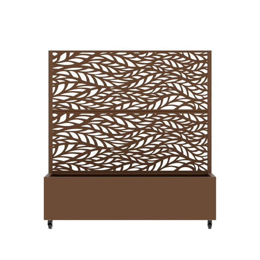 47" Brown Botanical Leaves Steel Two Panel Outdoor Privacy Screen