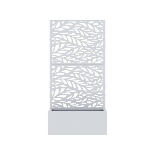 59" White Botanical Leaves Steel Two Panel Outdoor Privacy Screen