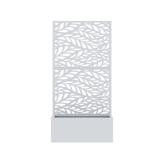 59" White Botanical Leaves Steel Two Panel Outdoor Privacy Screen