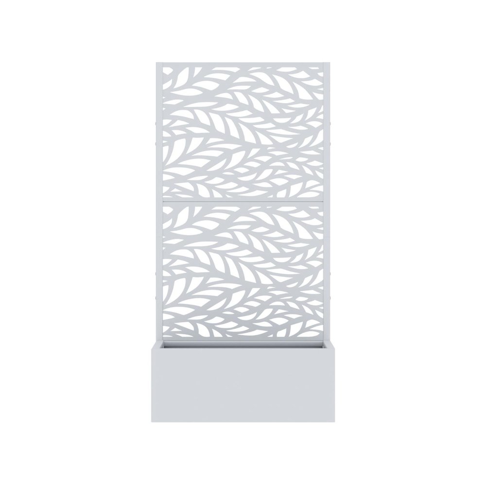 59" White Botanical Leaves Steel Two Panel Outdoor Privacy Screen — view 1