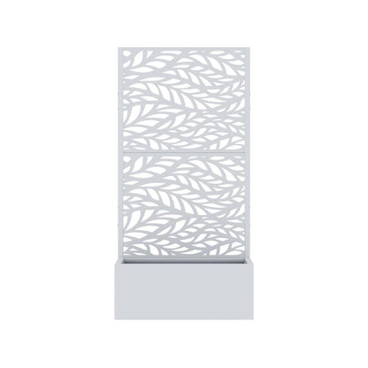 59" White Botanical Leaves Steel Two Panel Outdoor Privacy Screen