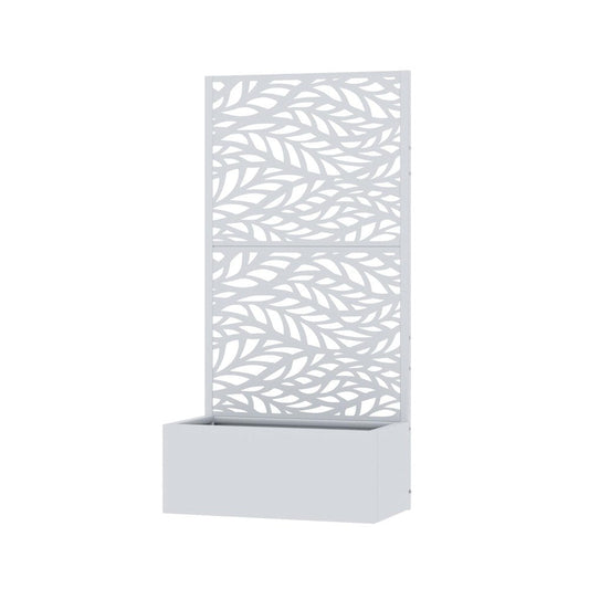 59" White Botanical Leaves Steel Two Panel Outdoor Privacy Screen