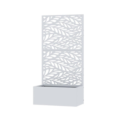 59" White Botanical Leaves Steel Two Panel Outdoor Privacy Screen HomeRoots