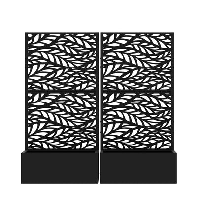 Set Of Two Black Botanical Leaves Steel Four Panel Outdoor Privacy Screen HomeRoots