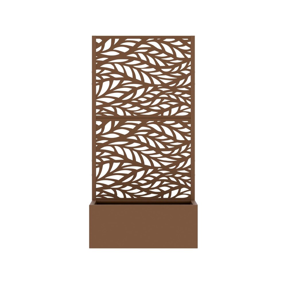 59" Brown Botanical Leaves Steel Two Panel Outdoor Privacy Screen — view 1