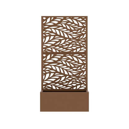 59" Brown Botanical Leaves Steel Two Panel Outdoor Privacy Screen HomeRoots