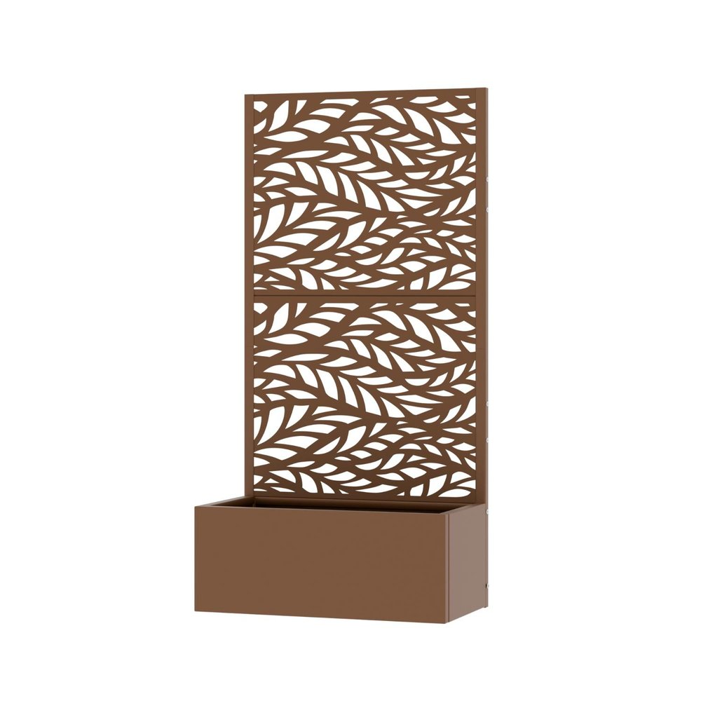 59" Brown Botanical Leaves Steel Two Panel Outdoor Privacy Screen HomeRoots