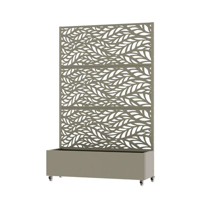 72" Gray Botanical Leaves Steel Three Panel Outdoor Privacy Screen