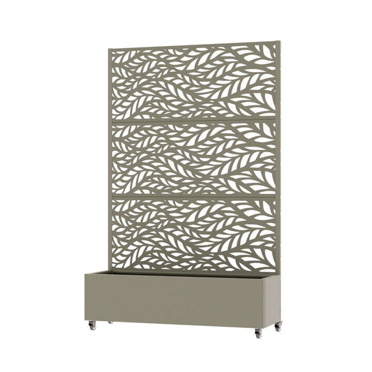 72" Gray Botanical Leaves Steel Three Panel Outdoor Privacy Screen