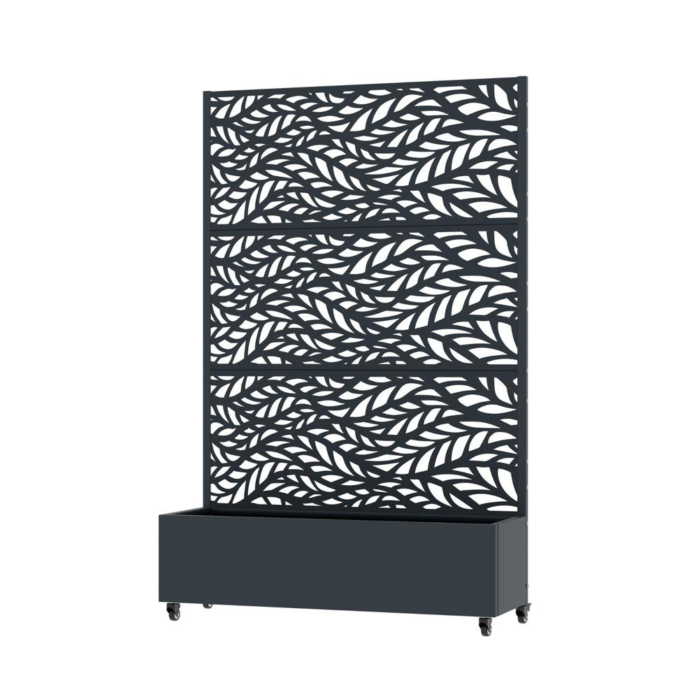 72" Gray Botanical Leaves Steel Three Panel Outdoor Privacy Screen — view 1