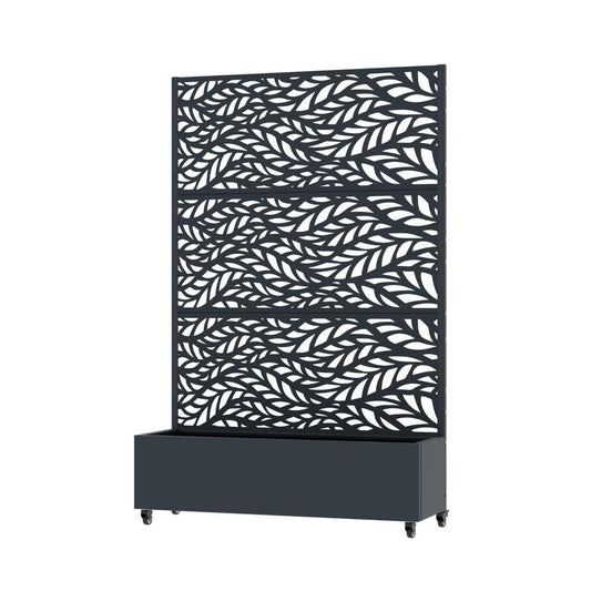 72" Gray Botanical Leaves Steel Three Panel Outdoor Privacy Screen