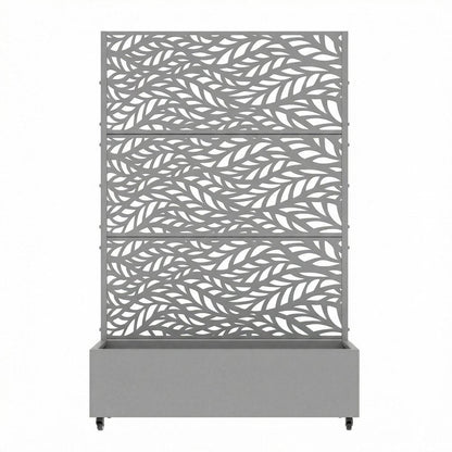 72" Gray Botanical Leaves Steel Three Panel Outdoor Privacy Screen HomeRoots