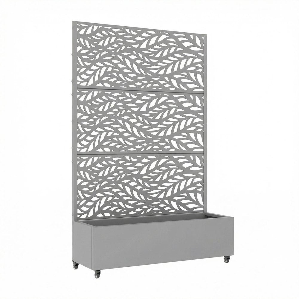 72" Gray Botanical Leaves Steel Three Panel Outdoor Privacy Screen HomeRoots
