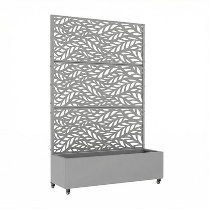 72" Gray Botanical Leaves Steel Three Panel Outdoor Privacy Screen HomeRoots