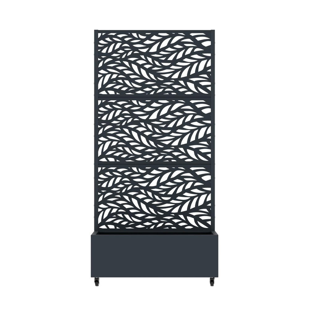 72" Gray Botanical Leaves Steel Three Panel Outdoor Privacy Screen — view 1