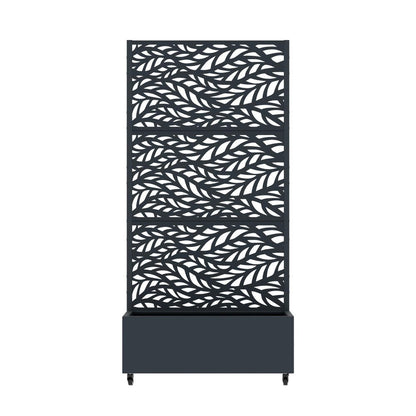 72" Gray Botanical Leaves Steel Three Panel Outdoor Privacy Screen HomeRoots