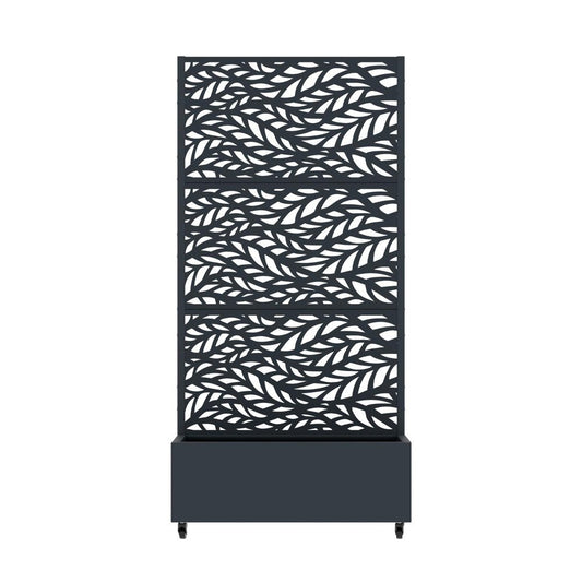 72" Gray Botanical Leaves Steel Three Panel Outdoor Privacy Screen