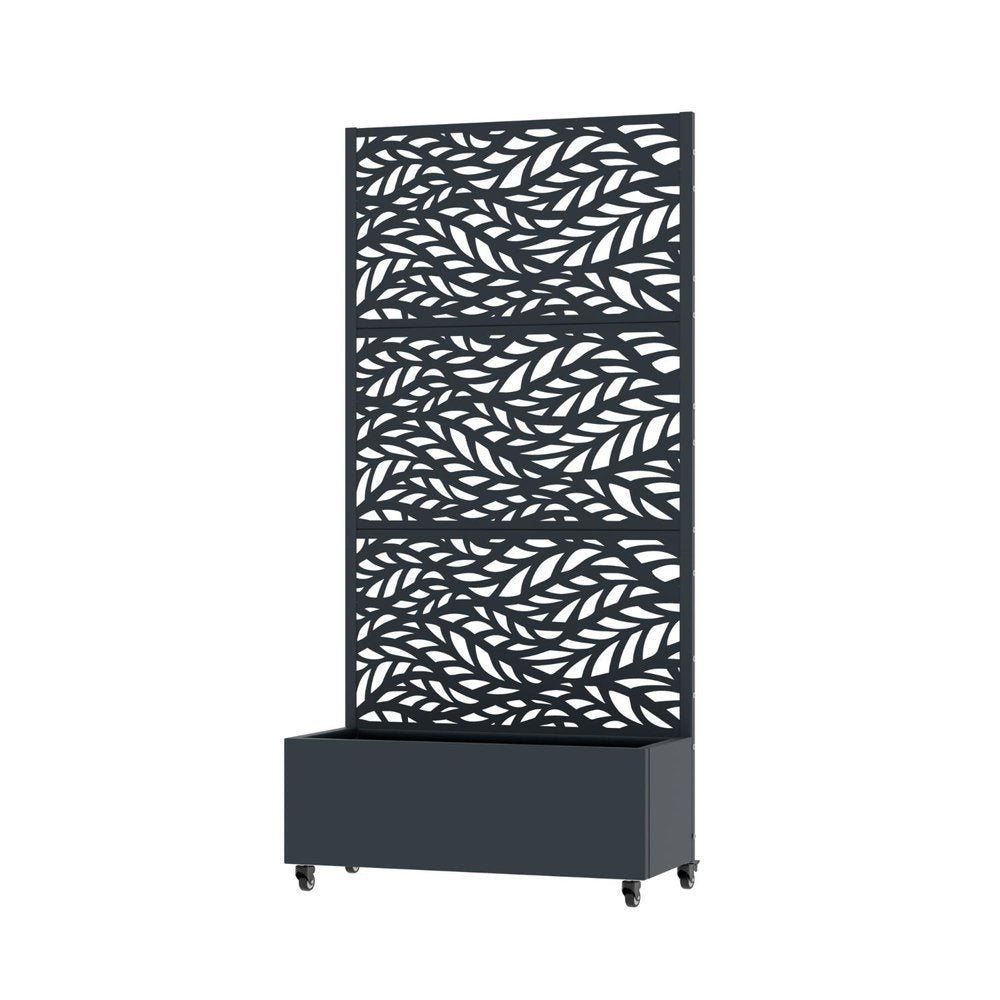 72" Gray Botanical Leaves Steel Three Panel Outdoor Privacy Screen HomeRoots