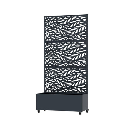 72" Gray Botanical Leaves Steel Three Panel Outdoor Privacy Screen