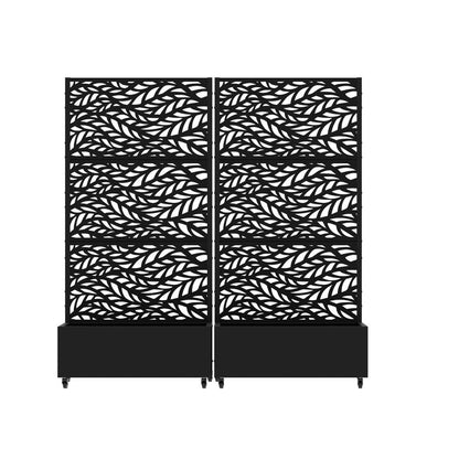 Set Of Two Black Botanical Leaves Steel Six Panel Outdoor Privacy Screen HomeRoots