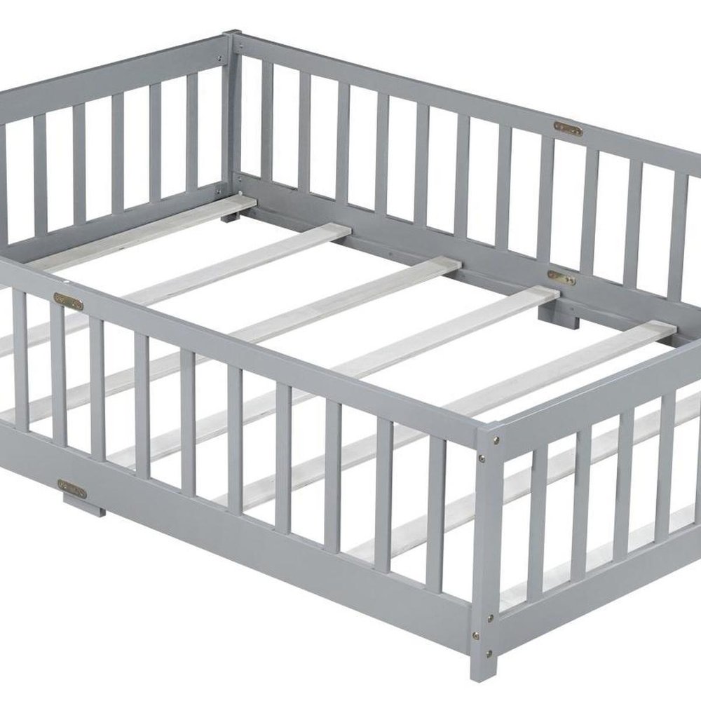 Gray Solid Wood Full Bed Frame — view 6