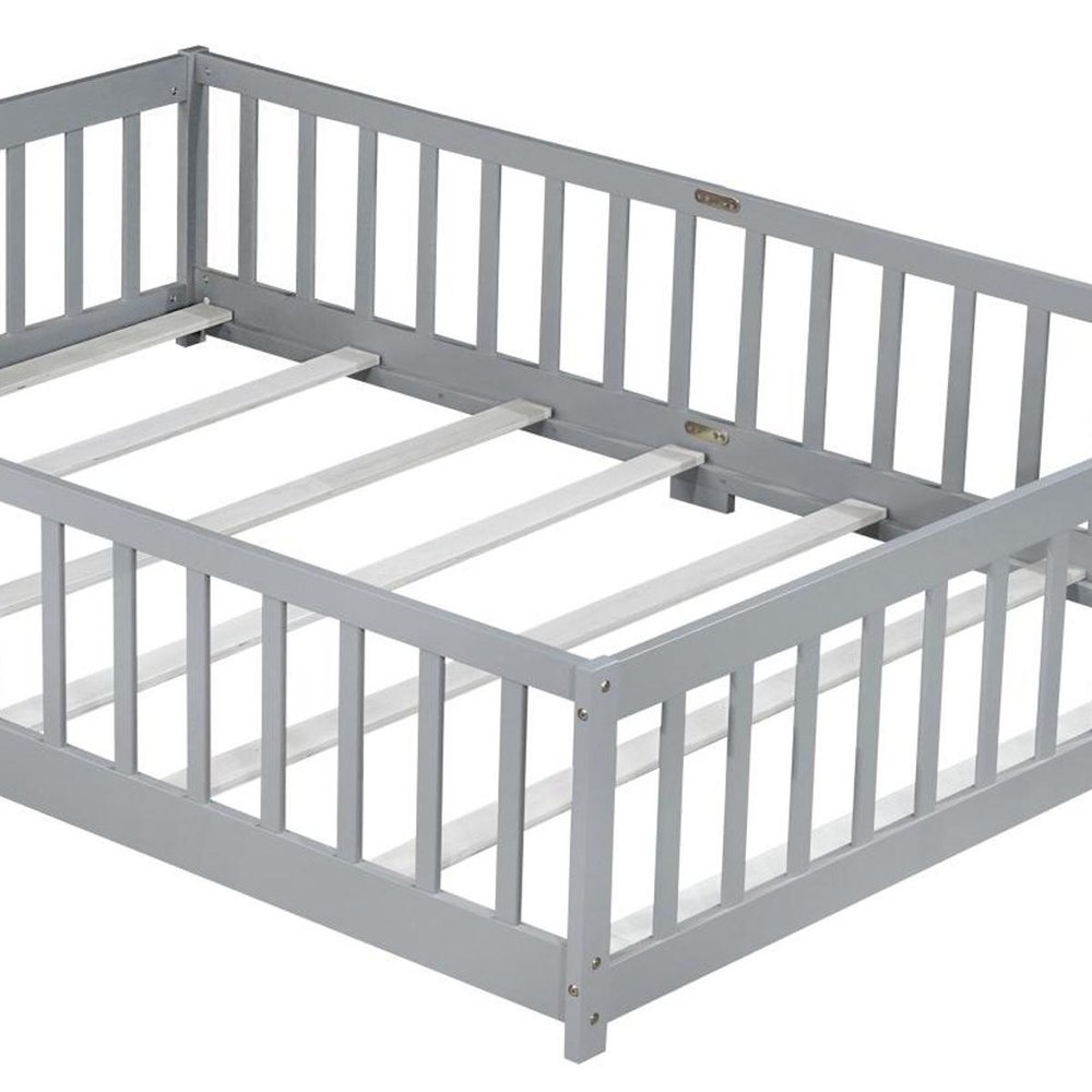 Gray Solid Wood Full Bed Frame HomeRoots