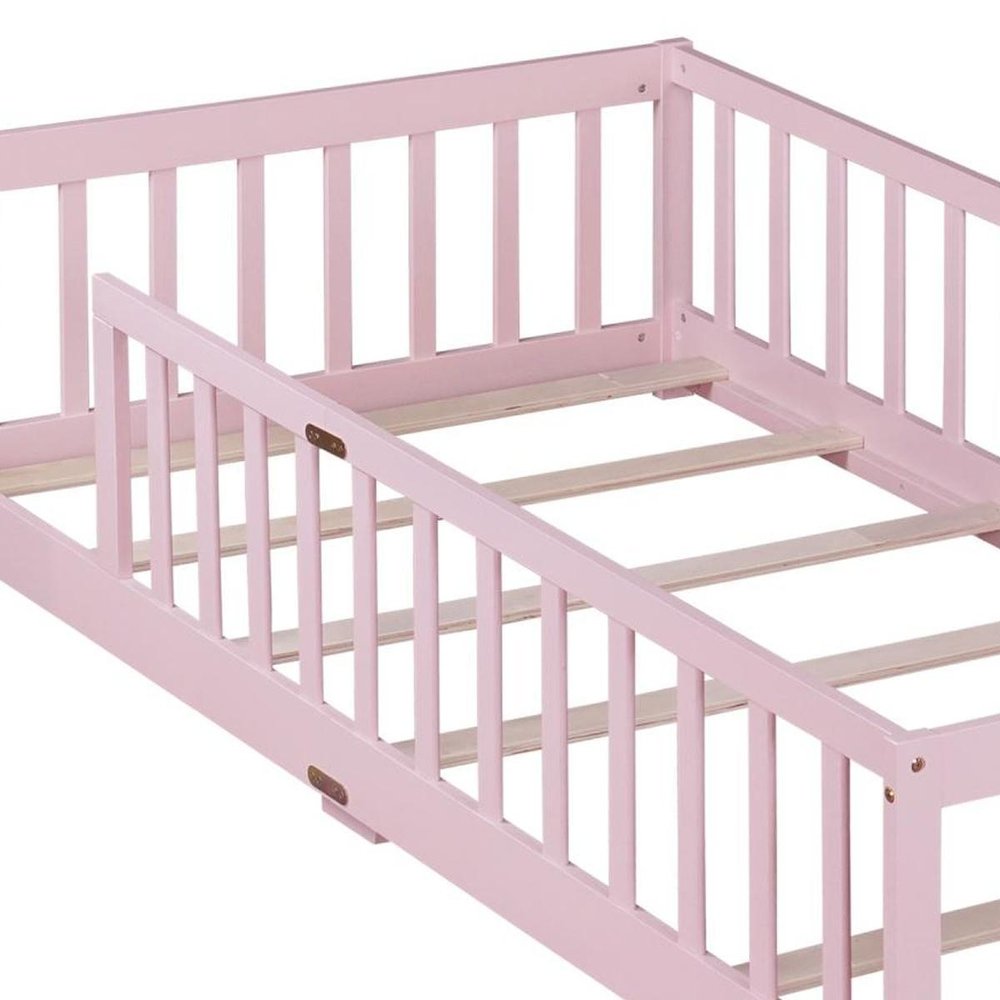 Pink Solid Wood Twin Bed Frame — view 4