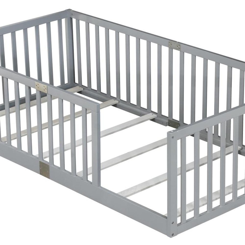 Gray Solid Wood Twin Bed Frame — view 2