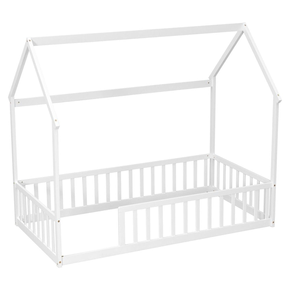 White Solid Wood Full House Bed — view 8