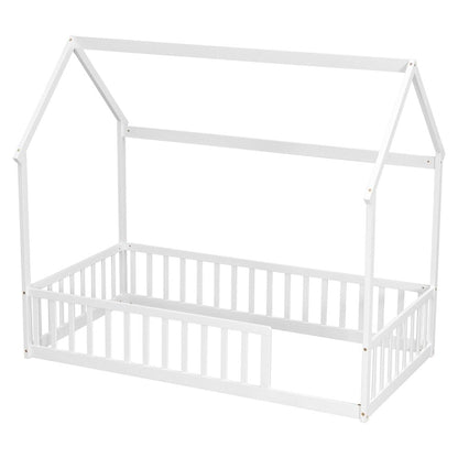 White Solid Wood Full House Bed HomeRoots