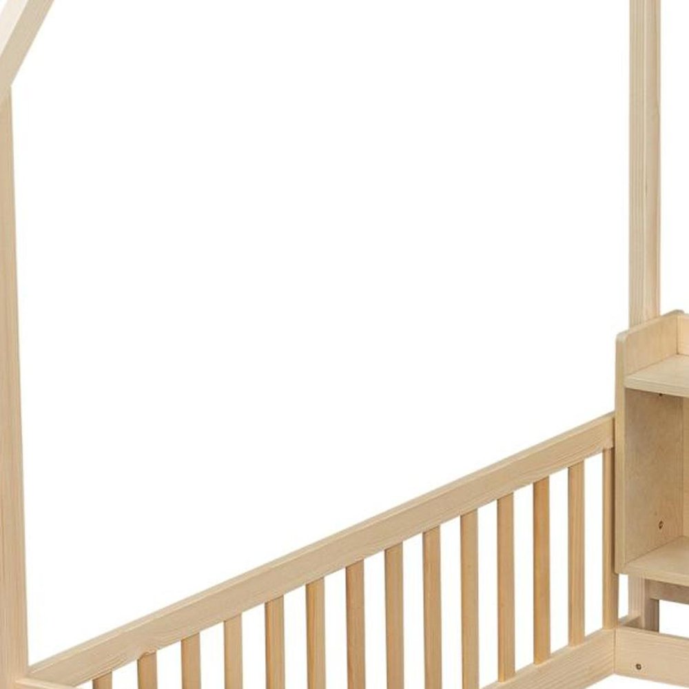 Natural Solid Wood Lighted Full House Bed With USB HomeRoots