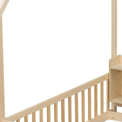 Natural Solid Wood Lighted Full House Bed With USB HomeRoots