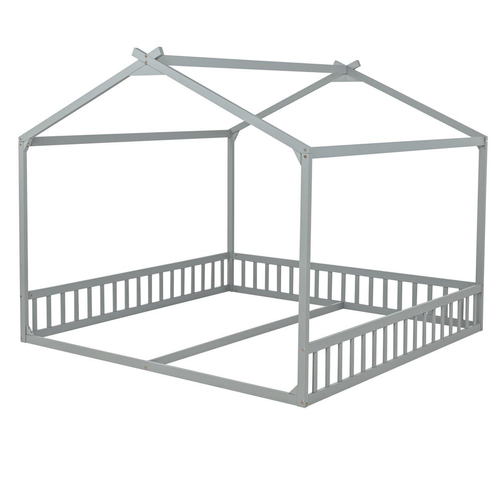 Gray Solid Wood Twin House Bed HomeRoots