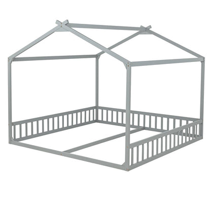 Gray Solid Wood Twin House Bed HomeRoots