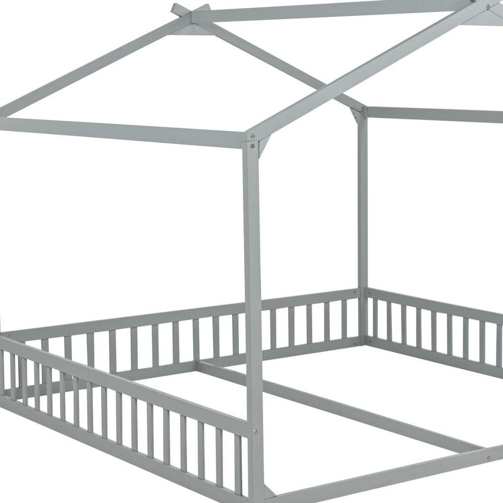 Gray Solid Wood Twin House Bed HomeRoots