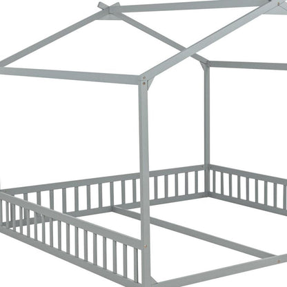 Gray Solid Wood Twin House Bed HomeRoots