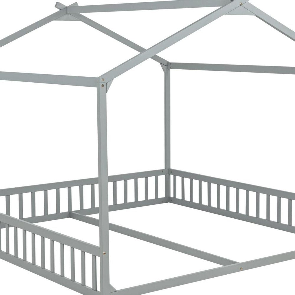 Gray Solid Wood Twin House Bed — view 4