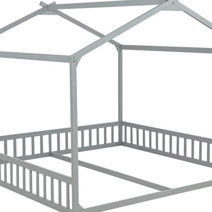 Gray Solid Wood Twin House Bed HomeRoots