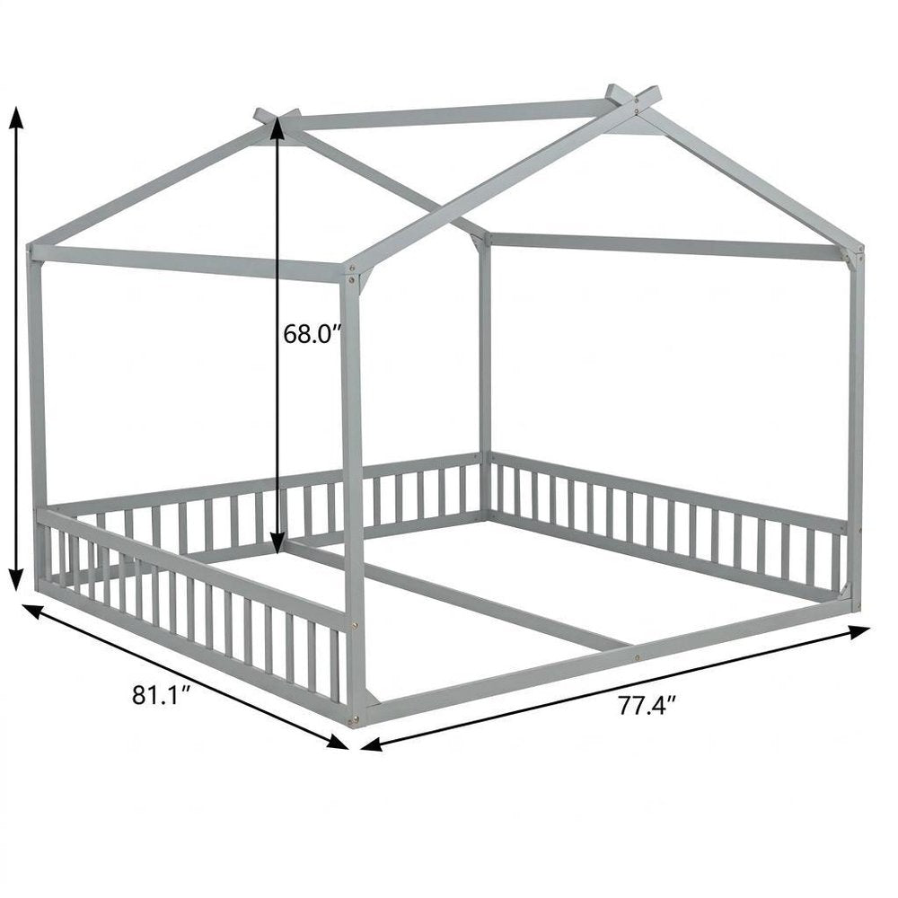 Gray Solid Wood Twin House Bed HomeRoots
