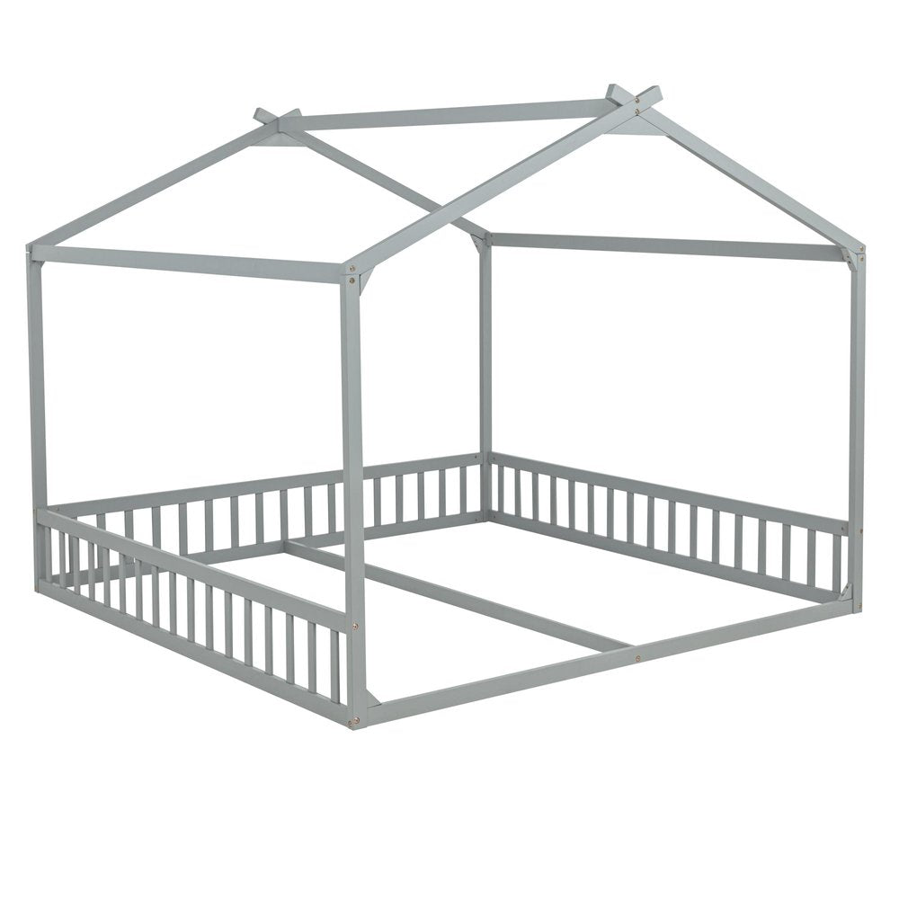 Gray Solid Wood Twin House Bed — view 1
