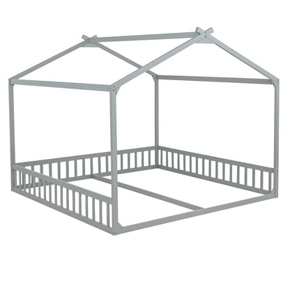 Gray Solid Wood Twin House Bed HomeRoots