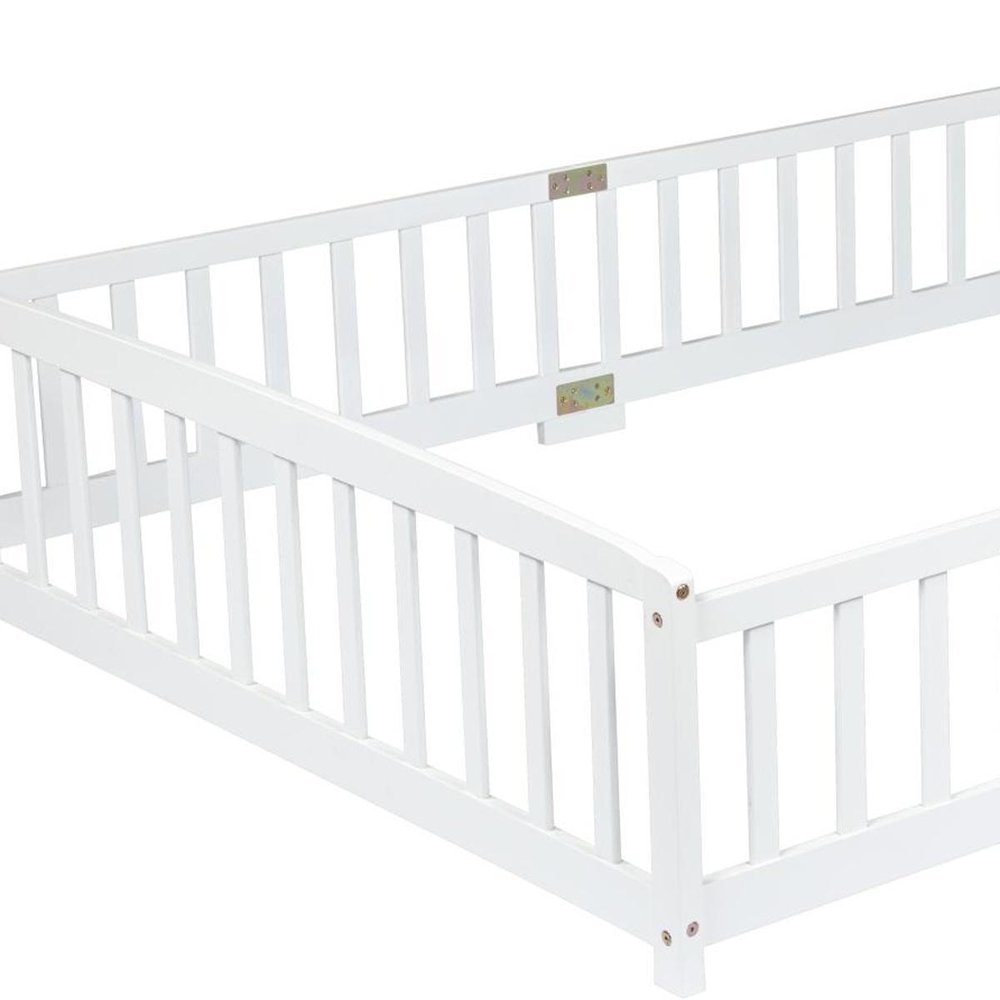White Solid Wood Queen Bed Frame HomeRoots
