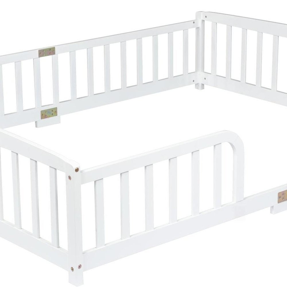 White Solid Wood Queen Bed Frame — view 4